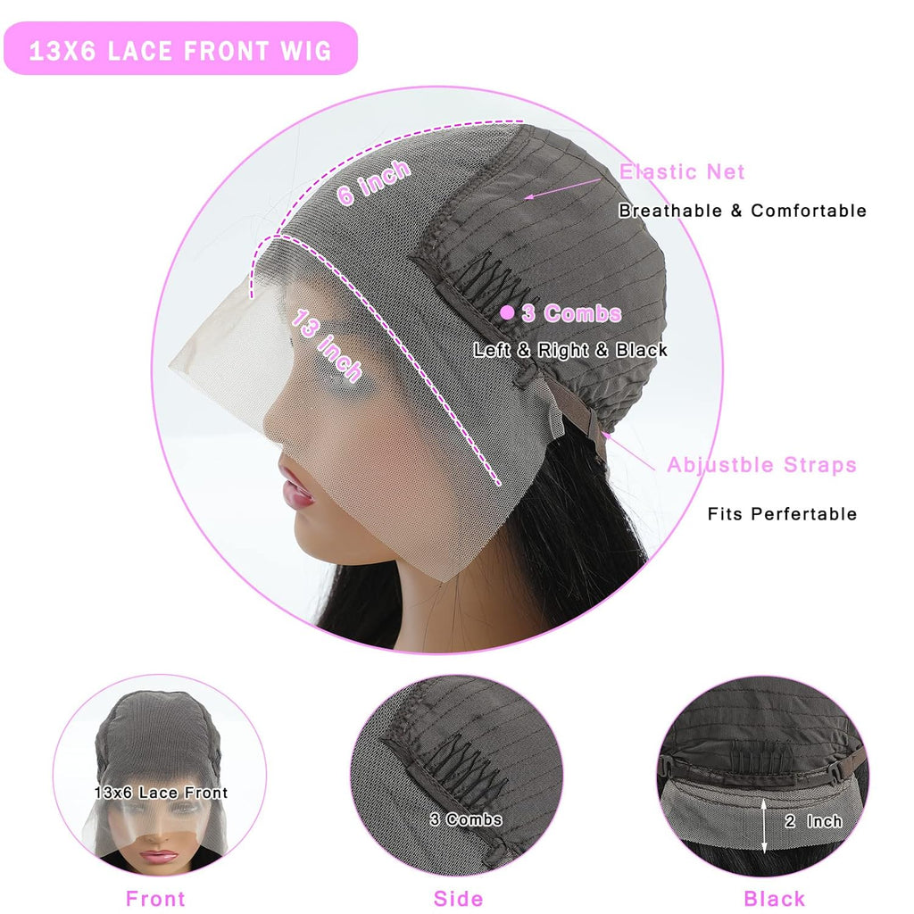 TTSMINS 13x6 Lace Front Wigs Human Hair Pre Plucked 180 Density 24 Inch Straight Lace Front Wigs HD Lace Frontal Wigs for Women Natural Black with Baby Hair Glueless Wigs