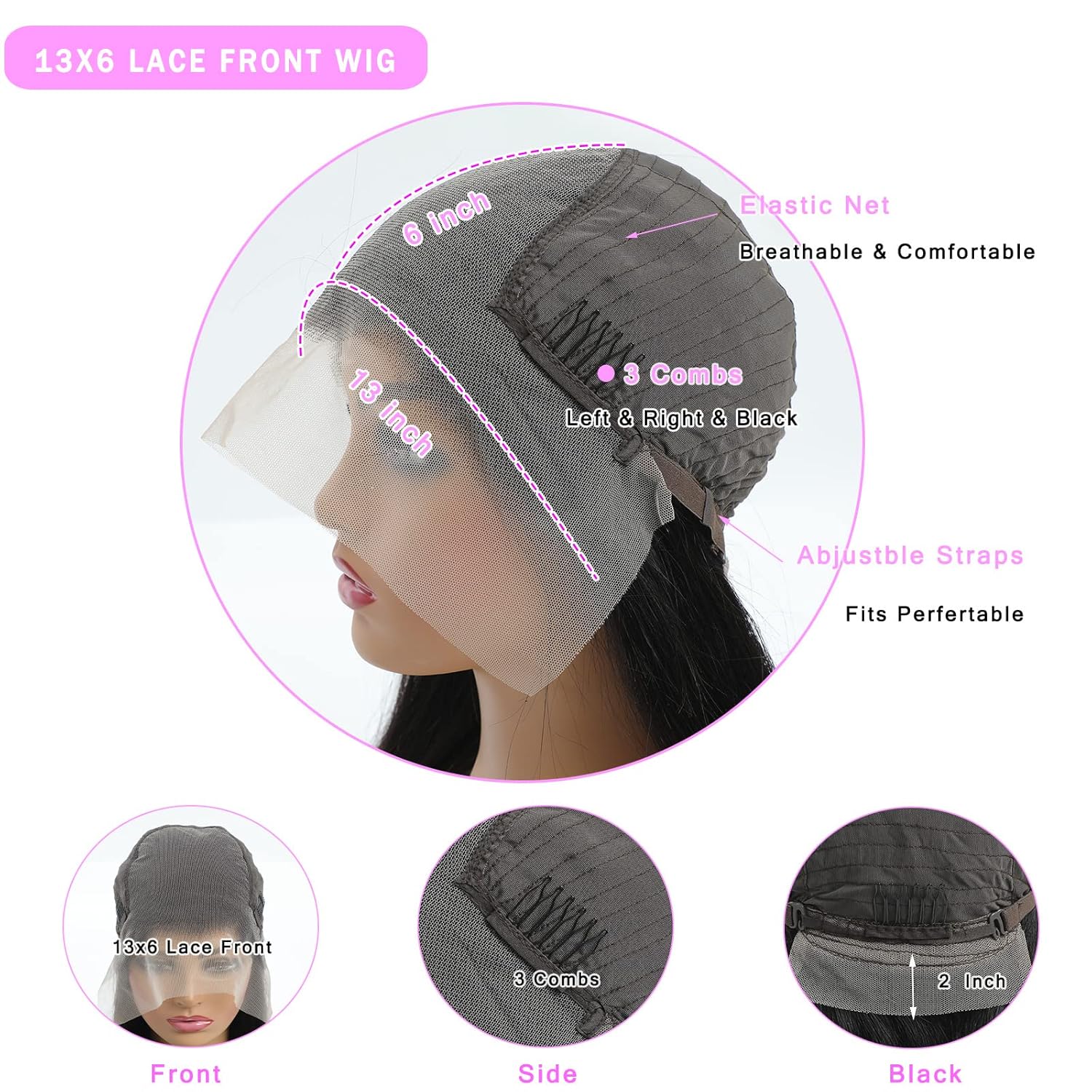 TTSMINS 13x6 Lace Front Wigs Human Hair Pre Plucked 180 Density 24 Inch Straight Lace Front Wigs HD Lace Frontal Wigs for Women Natural Black with Baby Hair Glueless Wigs